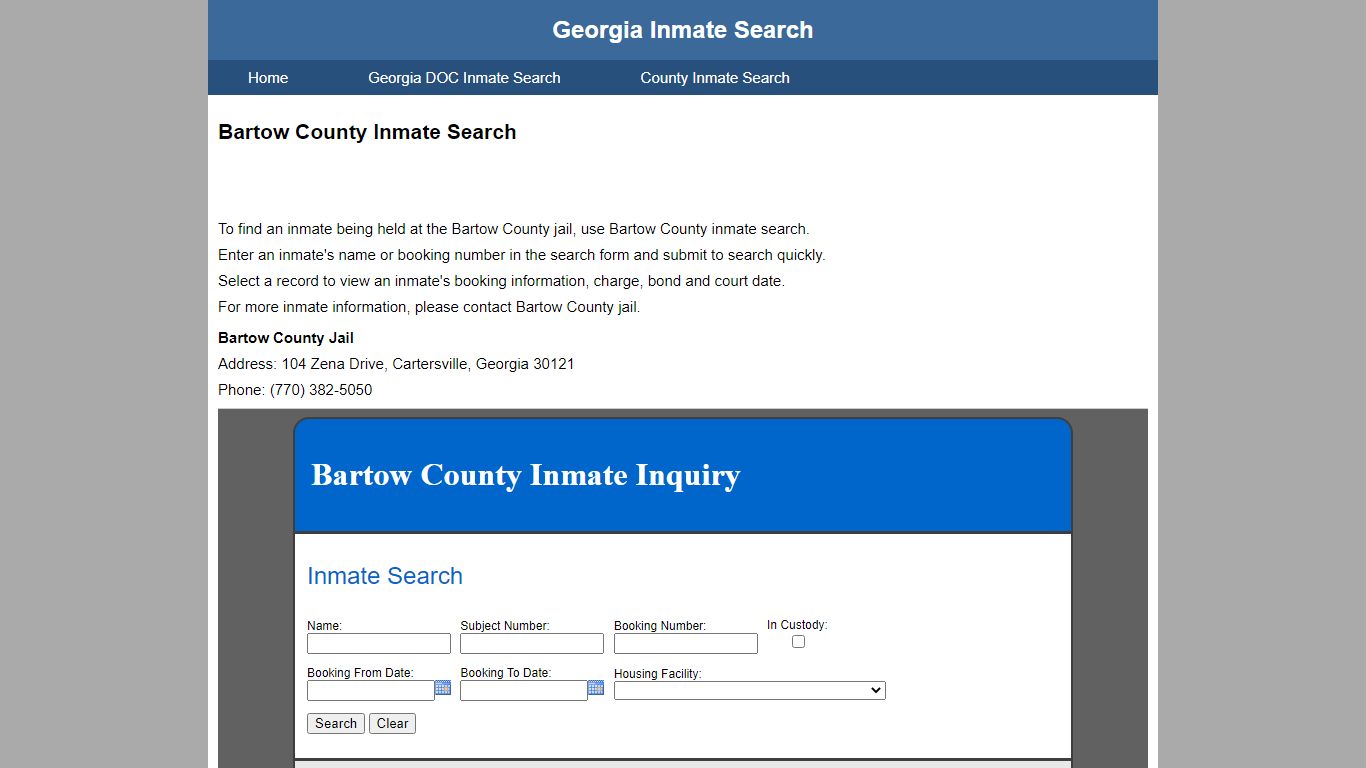 Bartow County Jail Inmate Search